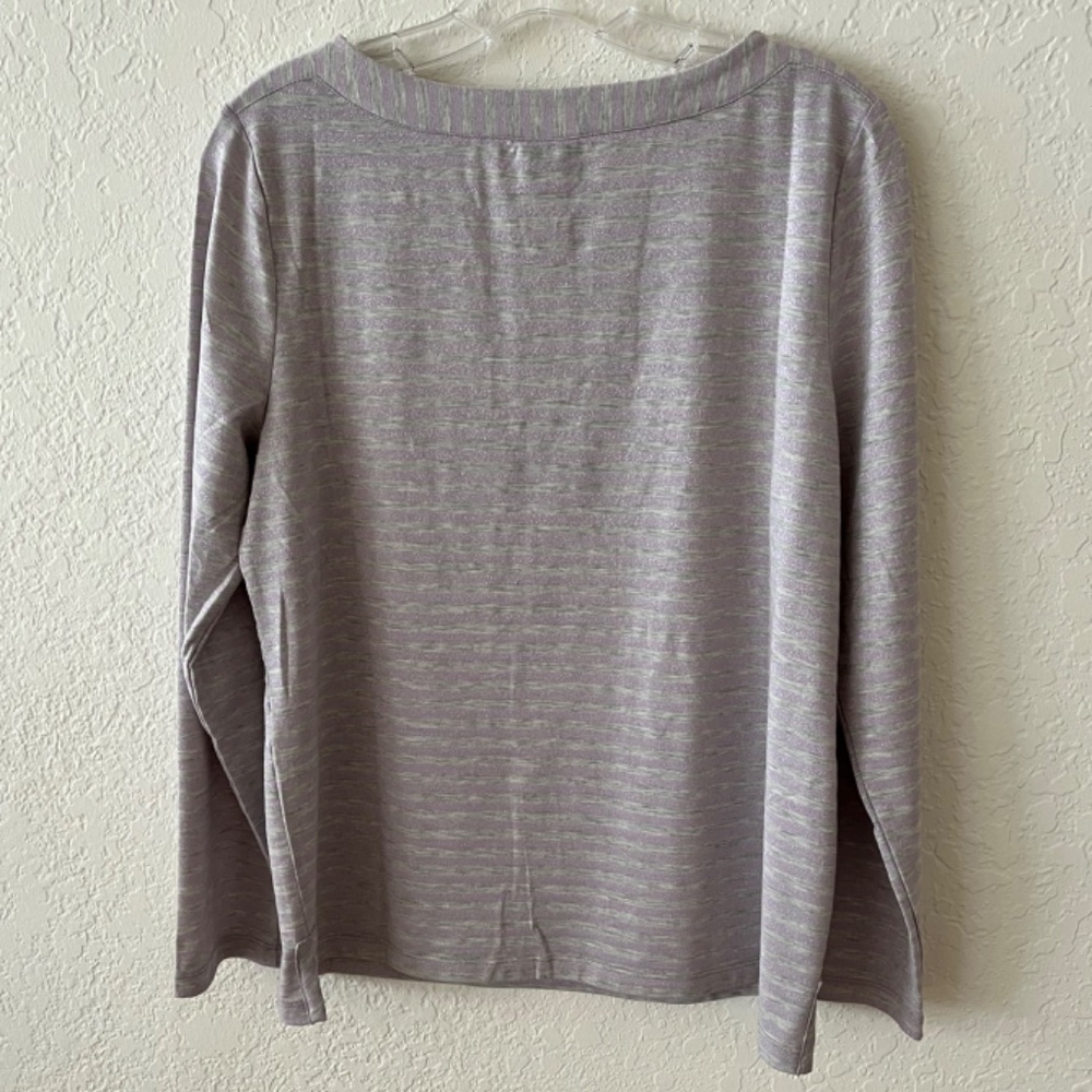 NWOT Chico’s Striped Subtle Silver Bling Gray/Lavender Long Sleeve Top Size 6-8 - Picture 6 of 10